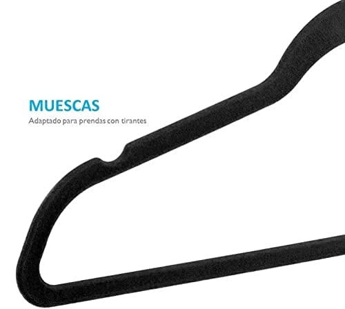 Ganchos - Ganchos para Ropa de Terciopelo, 50 Unidades, Caja, Color Negro, Perchas de Ropa, Calidad Premium