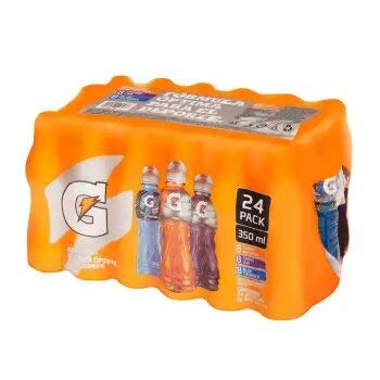 Gatorade - Gatored. 24 botellas de 350ml cada una. 8 sabor naranja, 8 sabor moras, 8 sabor uva