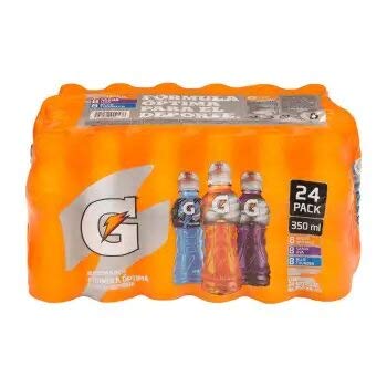 Gatorade - Gatored. 24 botellas de 350ml cada una. 8 sabor naranja, 8 sabor moras, 8 sabor uva