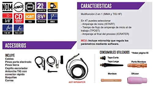 AXT-TH200BV SOLDADORA INVERSOR TIG ALTA FRECUENCIA (HF) Y ELECTRODO, BIVOLTAJE 200A