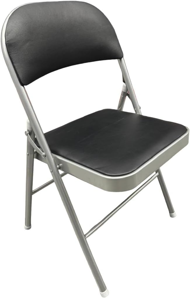 RIVARRO Silla Plegable Estándar con Respaldo De Vinil Negro para Oficina, Interiores, Exteriores, Fiestas