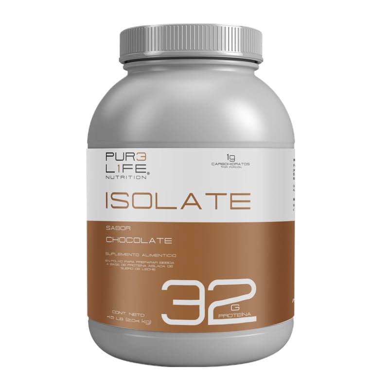 PURE LIFE Proteína Isolate 100% Aislada de Suero de Leche 0g de Carb Sin Azúcar Añadida En Polvo Pre Post e Intra Entrenamiento 2.04 kg (54 porciones, 32 g de proteína por porción)