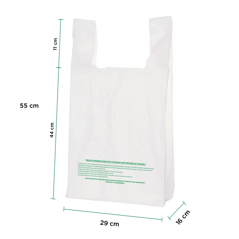 CADEBAG - Cadebag | 500 Bolsas tipo Camiseta Ecológica de 29 x 55 x 16 cm