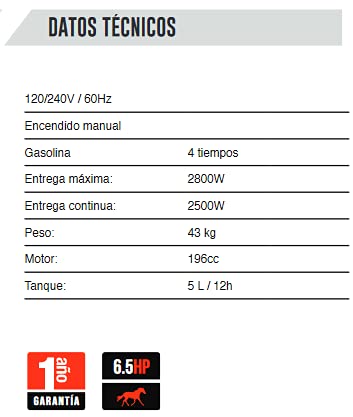 Nitro - GENERADOR 2800Wtts 6,5HP 120-220V/60Hz GASOLINA 4T NITRO NIT-G3002