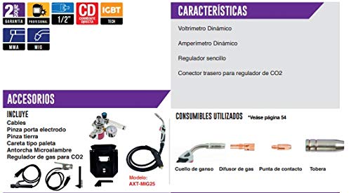 AXT - AXT-MIG250 SOLDADORA INVERSOR PARA MICROALAMBRE Y ELECTRODO 250A