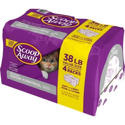 Scoop Away Instant Arena para gatos aglutinante control de olores 17.2kg /38LB (4 paquetes resellables de 4.31kg)
