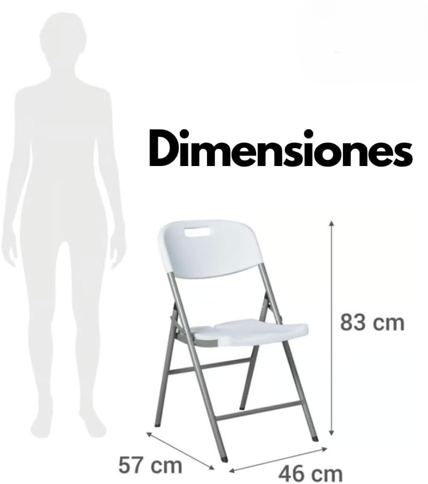 RIVARRO | Pack de 4 Sillas Plegables de Plastico Reforzadas, con Asiento y Respaldo Ergonico de 57cm X 83cm, Asientos para Interior y Exterior, Plegables y Apilables