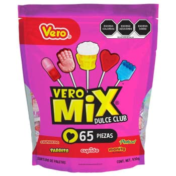 Surtido de Paletas Vero Mix Dulce Club Bolsa con 65 piezas (930 gramos)