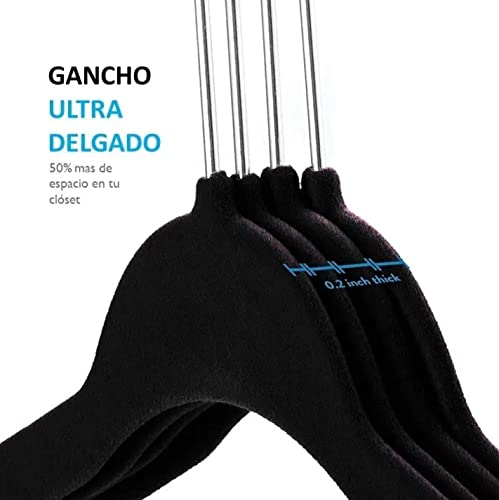 Ganchos - Ganchos para Ropa de Terciopelo, 50 Unidades, Caja, Color Negro, Perchas de Ropa, Calidad Premium