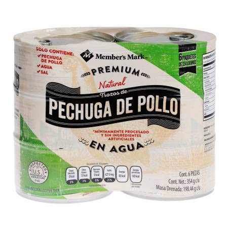 (Pack 6 piezas) Pechuga de Pollo Premium Natural en Trozos en Agua 354gr.