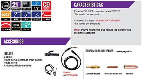 AXT - AXT-SUPERMIG255LCD SOLDADORA INVERSOR PARA MICROALAMBRE, ELECTRODO Y TIG LIFT, CON PANTALLA LCD, 220V / 1F 250A