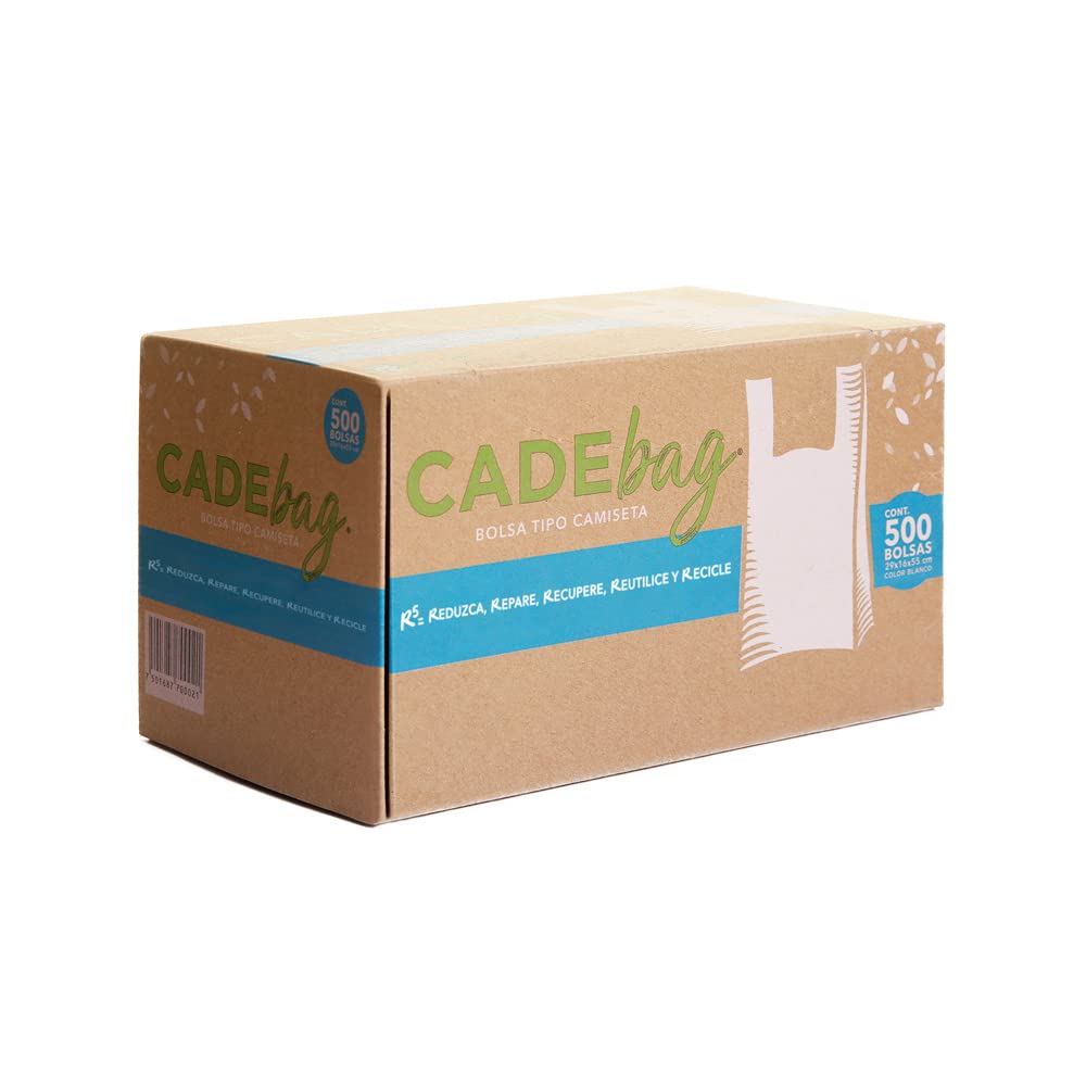 CADEBAG - Cadebag | 500 Bolsas tipo Camiseta Ecológica de 29 x 55 x 16 cm