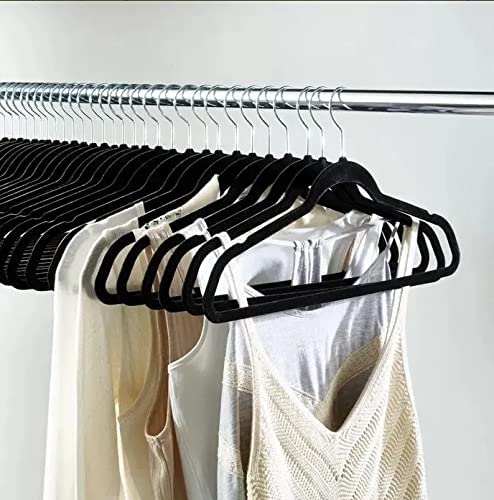 Ganchos - Ganchos para Ropa de Terciopelo, 50 Unidades, Caja, Color Negro, Perchas de Ropa, Calidad Premium