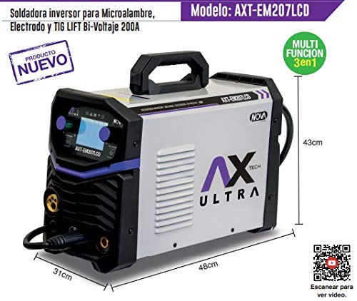 AXT - AXT-EM207LCD 3 EN 1, SOLDADORA INVERSOR PARA MICROALAMBRE, ELECTRODO Y TIG LIFT, BIVOLTAJE 200A