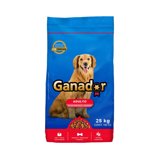 Ganador 25kg, Alimento para Perros Adultos de Razas Medianas y Grandes. El empaque Puede Variar.