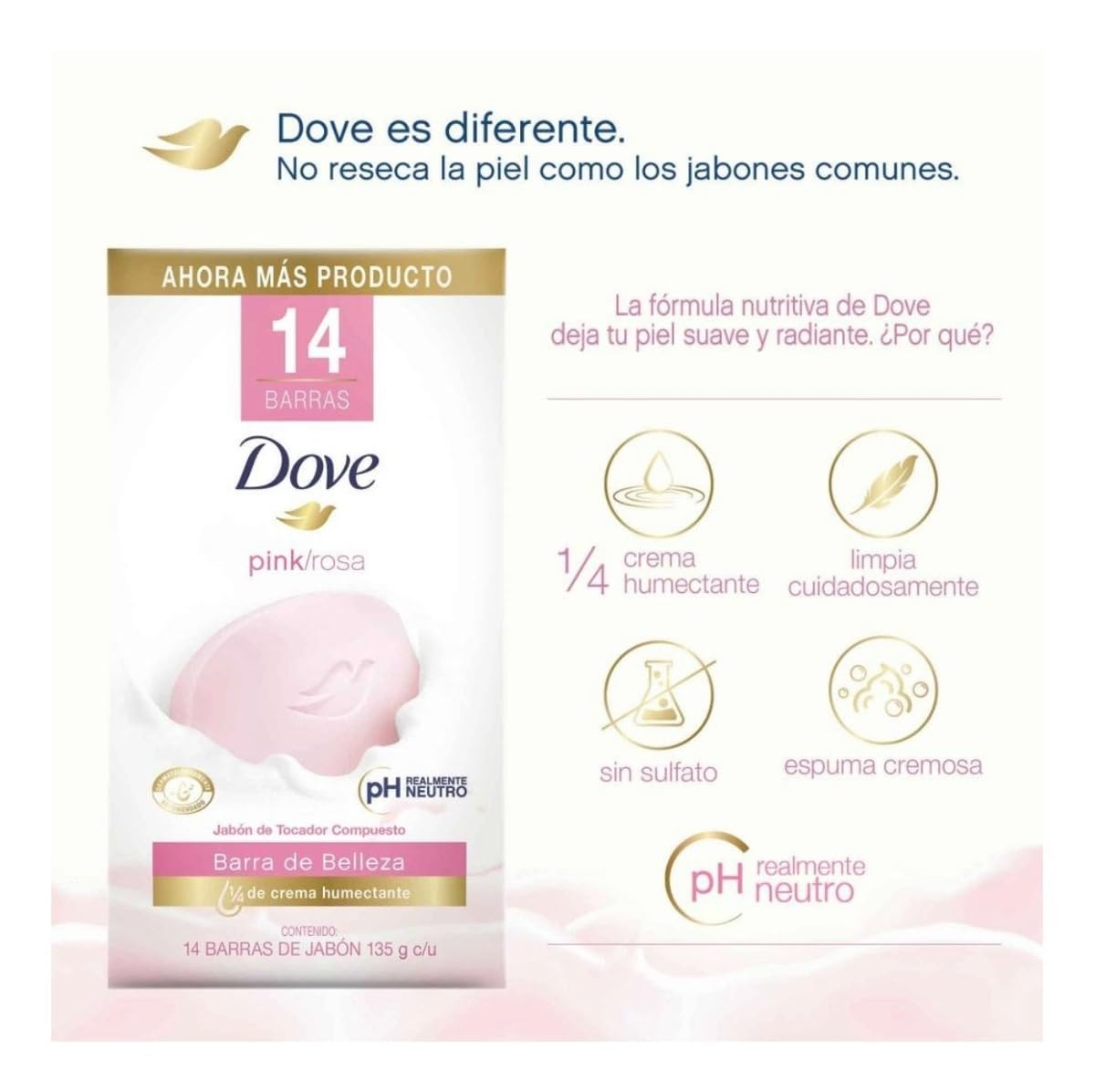 Unilever - Jabón En Barra Dove Pink 14p/135g