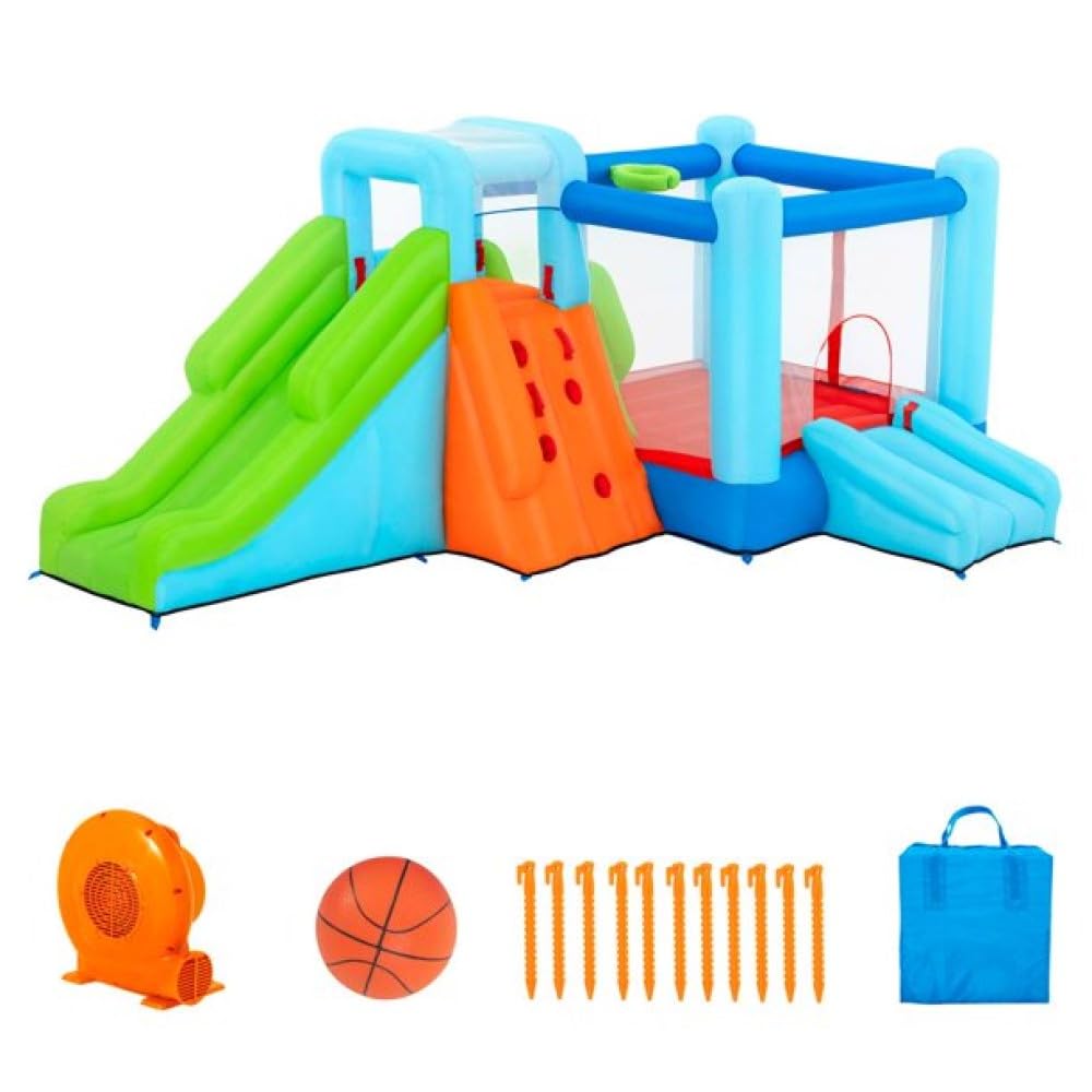 Bestway Brincolin Inflable Infantil, Castillo Parque de Diversion, Jump n' Climb Mega Bouncer, Incluye Toboganes y Bomba de Inflar, 4,92 m x 3,01 m x 2,06 m