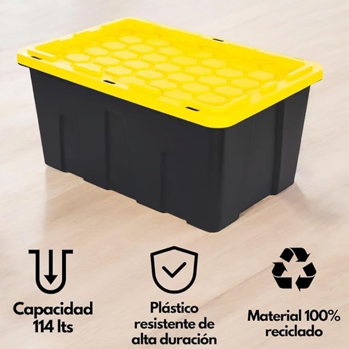 RIVARRO Kit De 2 Cajas De Almacenamiento Plástico Con Tapa, Almacenamiento, Material 100% Reciclado, 112 Litros, Caja Organizadora, 78cm x 52 cm x 37 cm