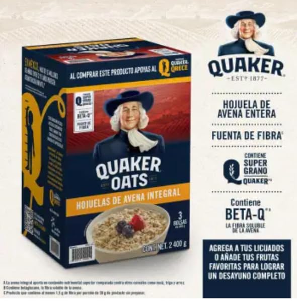 Quaker Avena Quaker Oats 3 Bolsas De 800g C/u