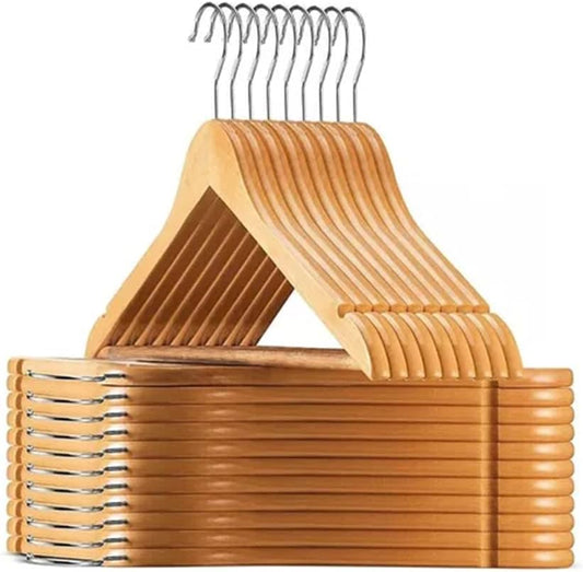 Wooden Clothes Hangers, Maple Color, Box of 30 Pieces.