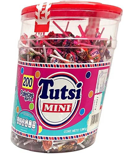 Tutsi Mini Pop surtido paletas de caramelo varios sabores 200 piezas ideal para tus fiestas y eventos. (1-1.2 kg)