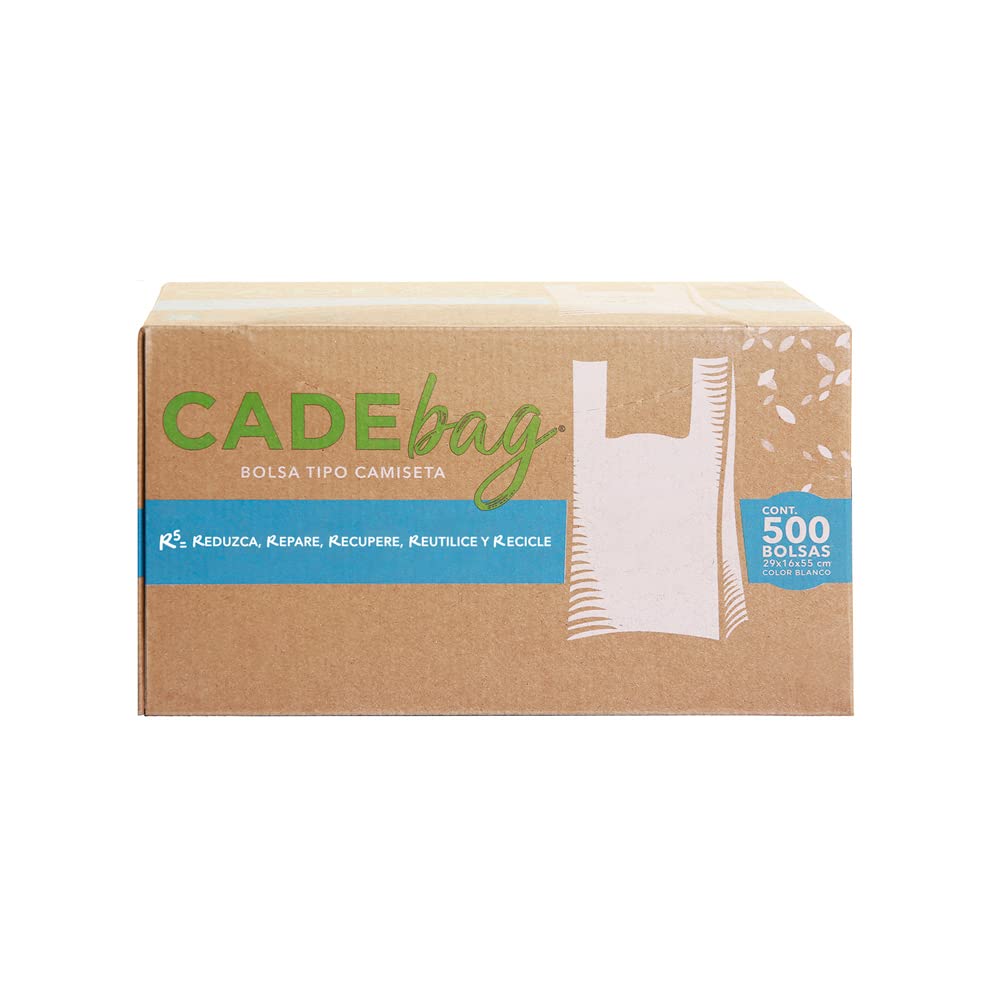 CADEBAG - Cadebag | 500 Bolsas tipo Camiseta Ecológica de 29 x 55 x 16 cm