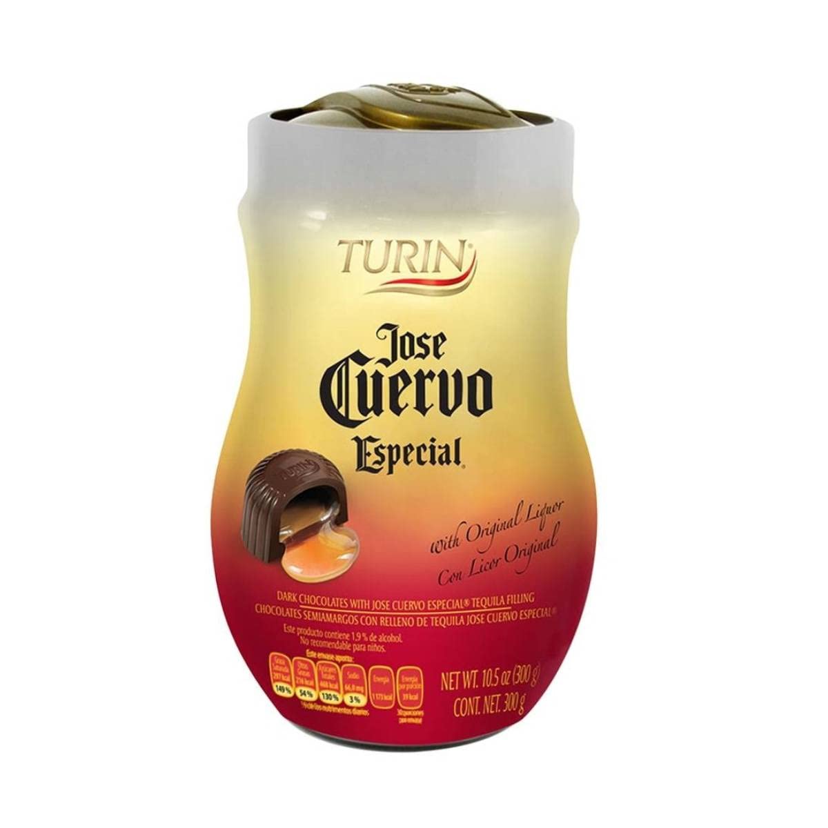 Turin - Turin Jose Cuervo Especial 300g Vitrolero Chocolates Semiamargos con relleno de tequila.