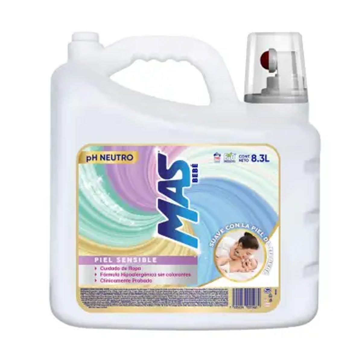 MAS COLOR - Bebé, Detergente Líquido MAS Bebé 8.3 Litros, Hipoalergenico (Presentación puede variar)