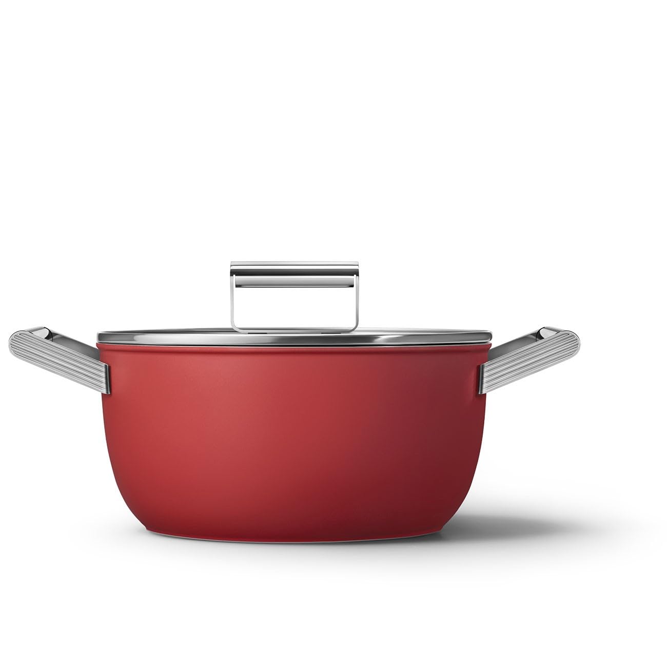 Smeg CKFC2411RDM - Cacerola de 24 cm y tapa, color rojo, antiadherente, aluminio, base patentada