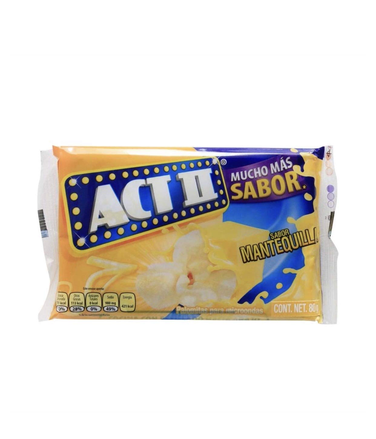 Act II - PALOMITAS DE MAIZ PARA MICROONDAS ACT II SABOR MANTEQUILLA CAJA DE 1.92 KILOGRAMOS CON 24 SOBRES DE 80 GRAMOS BOTANA CINE SNACK FIESTA POSTRE NEGOCIO CASA COCINA