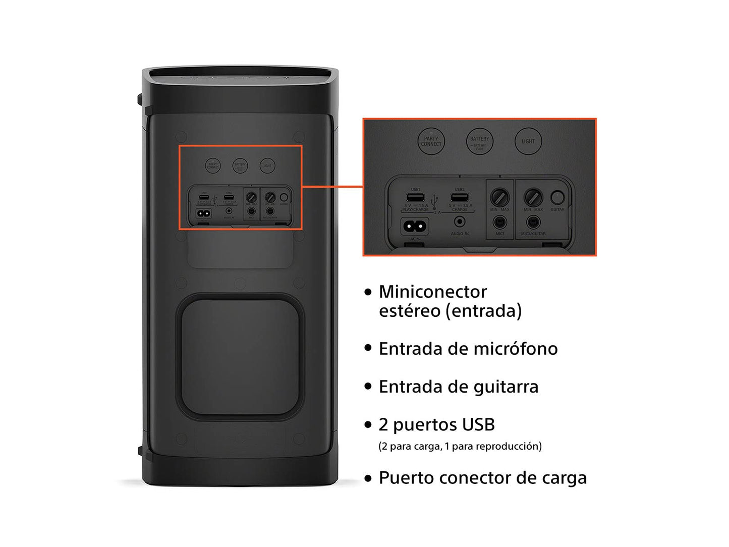 Sony SRS-XP500 - Bocina Bluetooth con Sonido Potente, iluminación y batería de 20 h (IPX4, Mega Bass, función de Carga rápida, Party Connect) Negro