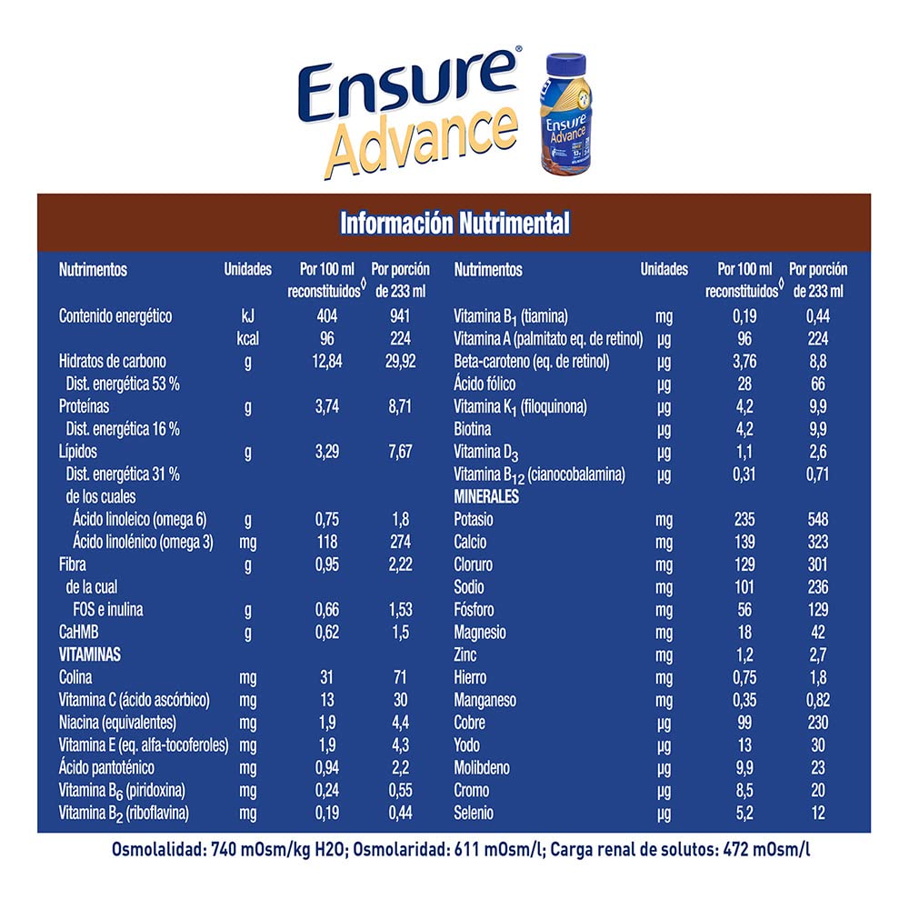 Ensure Advance - 12 Pack de 237 ml Cada Uno, 10 Chocolate + 2 Vainilla, Fuente de Proteínas y Nutrición Completa para Adultos, Clínicamente Probado