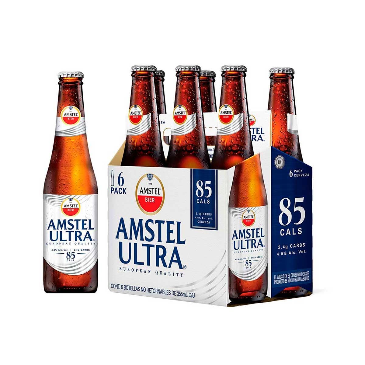 Amstel - Cerveza Amstel Ultra - Caja con 4 Six Packs Botella 355 ml