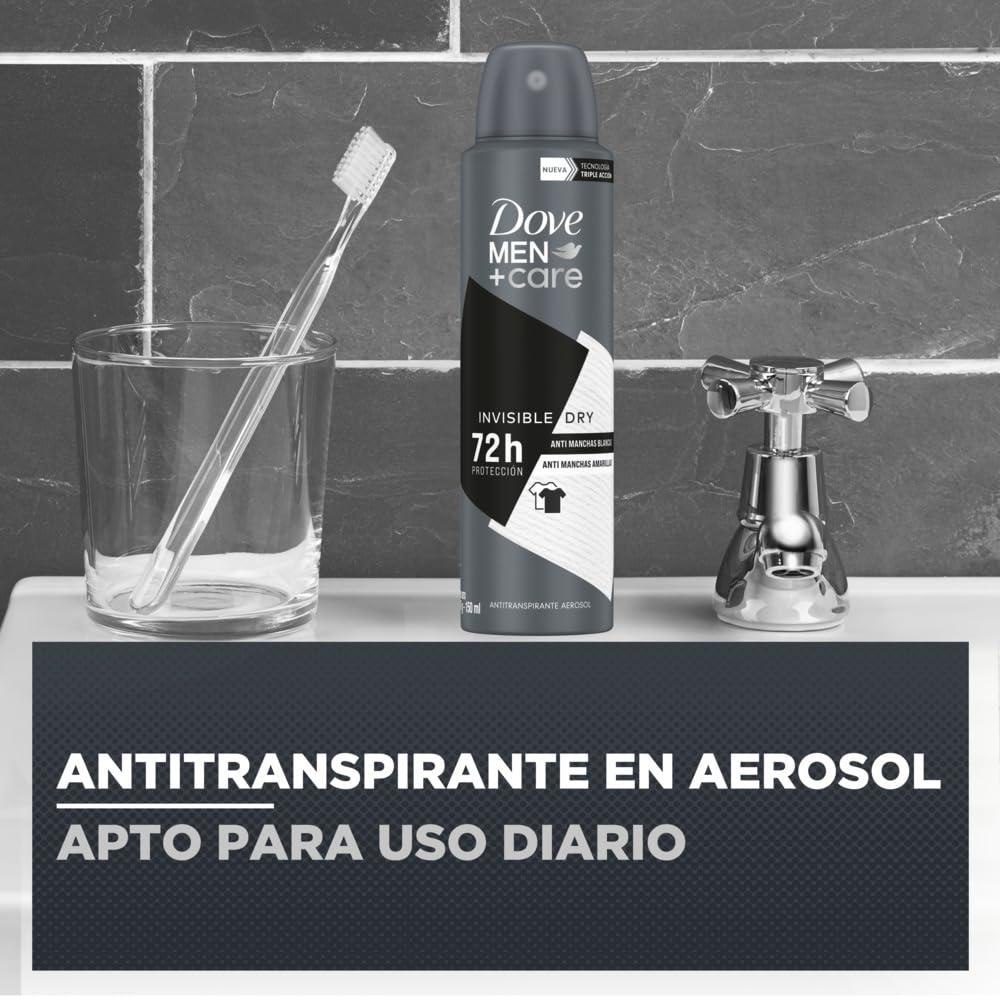 DOVE MEN Antitranspirante en Aerosol 3 pack Invisible Dry, con tecnología hidratante y 72 h de protección contra el sudor, el mal olor y la irritación 150 ml c/u