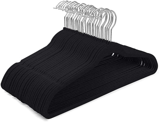 Ganchos - Ganchos para Ropa de Terciopelo, 50 Unidades, Caja, Color Negro, Perchas de Ropa, Calidad Premium