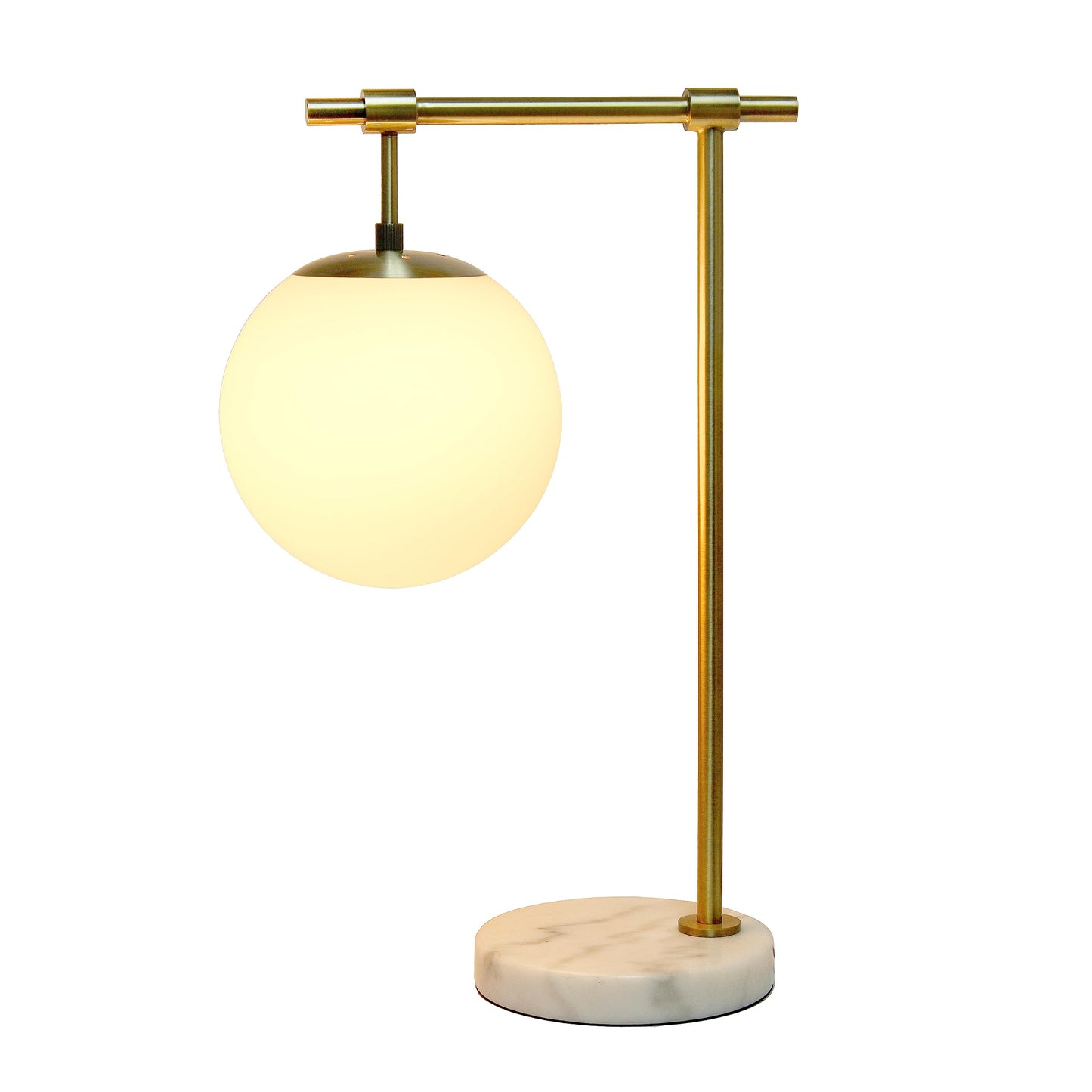Elegant Designs LT2115-ABS - Lámpara de mesa moderna de vidrio blanco de mediados de siglo, con brazo de latón antiguo y base de mármol para estudio, sala de estar, recámara, entrada, latón antiguo