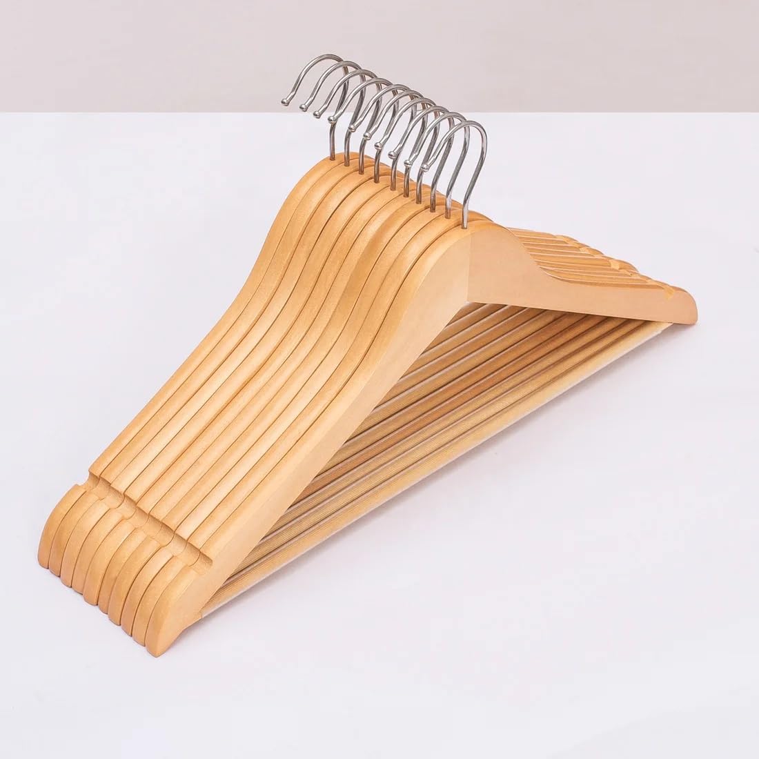 Wooden Clothes Hangers, Maple Color, Box of 30 Pieces.