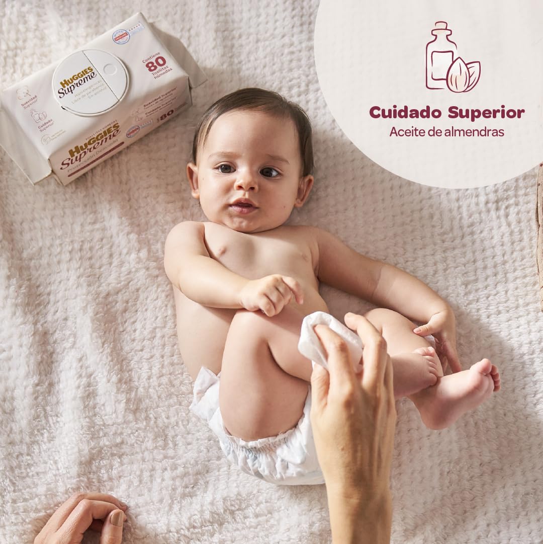 Huggies Supreme Protección Delicada, Toallitas Húmedas para Bebé, Caja con 960 Piezas (12 paquetes de 80 toallitas c/u)
