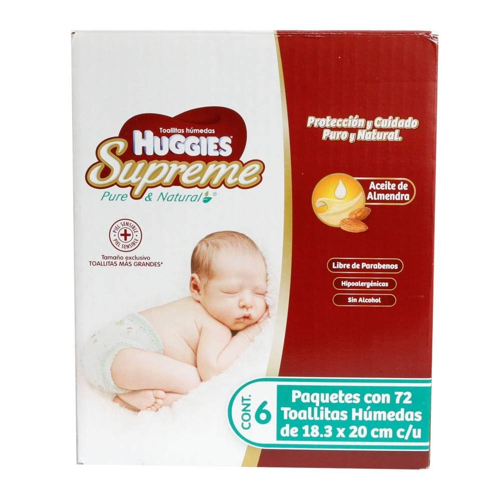 HUGGIES - Huggies Supreme Pure Natural Toallitas Húmedas Huggies Supreme 432 piezas, bebé, unisex (Presentación puede variar)