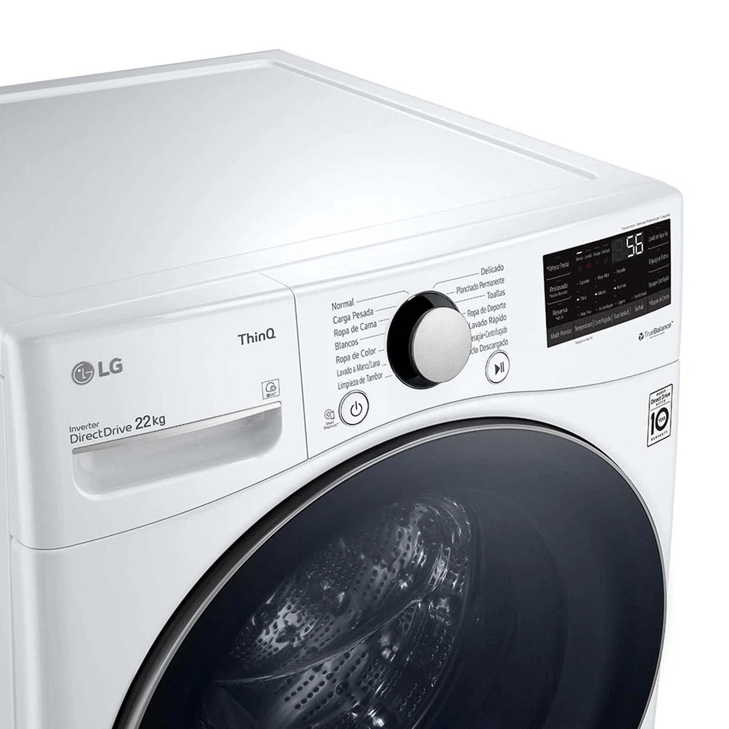 Lavadora LG Carga Frontal WM22WV26SR Inteligente Inverter AI DD (Inteligencia Artificial) con Conectividad LG ThinQ 22 Kg - Blanco