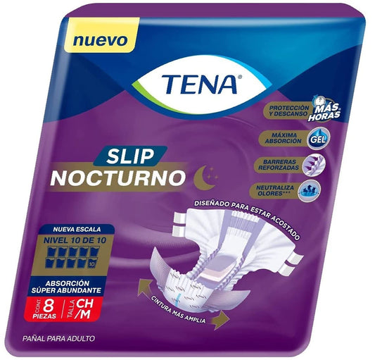 Tena Slip Tena Slip Nocturno; Pañales Para Adulto; Talla Ch/M; 8 Piezas, Color, 8 Count, Pack Of/Paquete De (1-Medium)