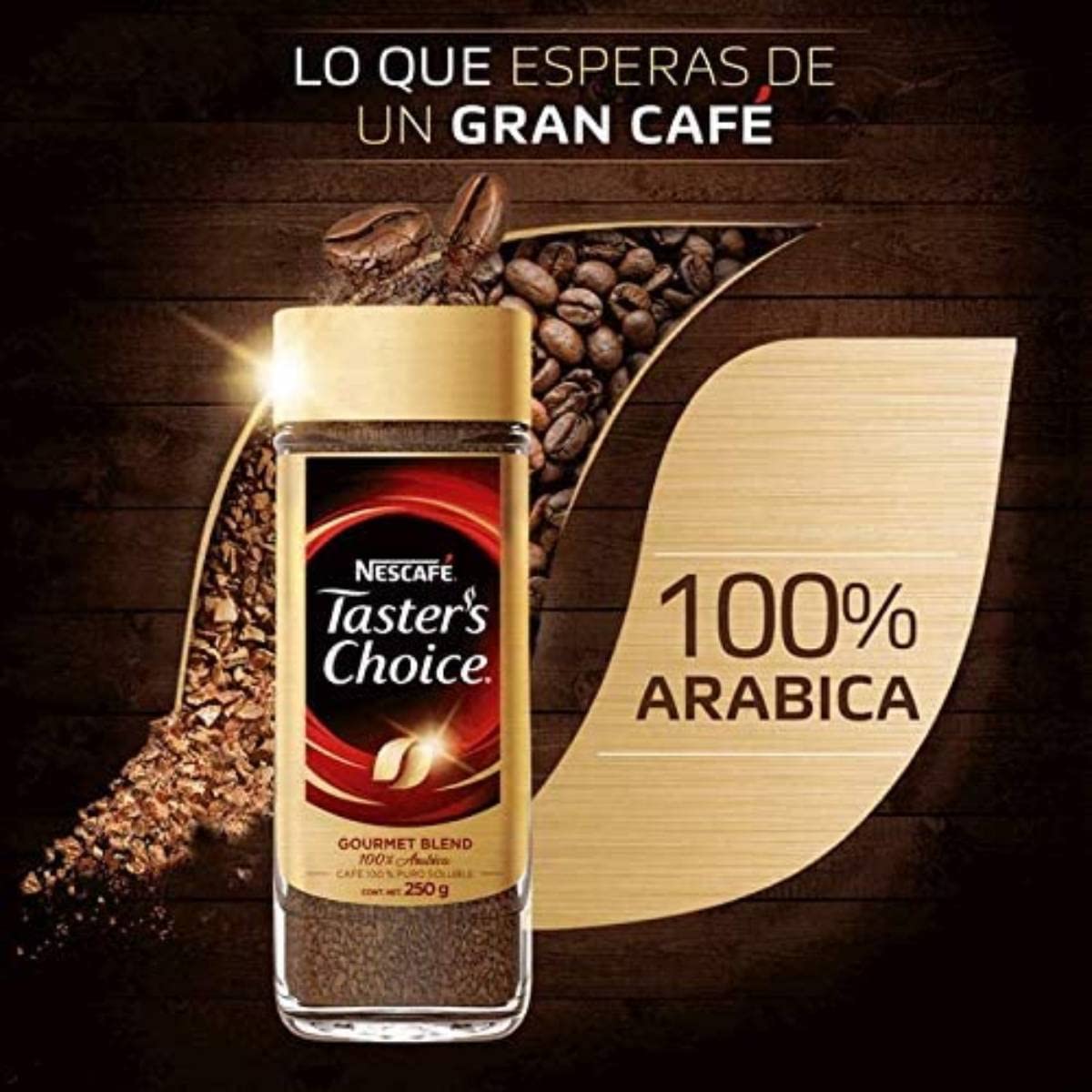 Taster´ Choice, Café 100% Puro Soluble Liofilizado, 250 gramos. Gourmet Blend