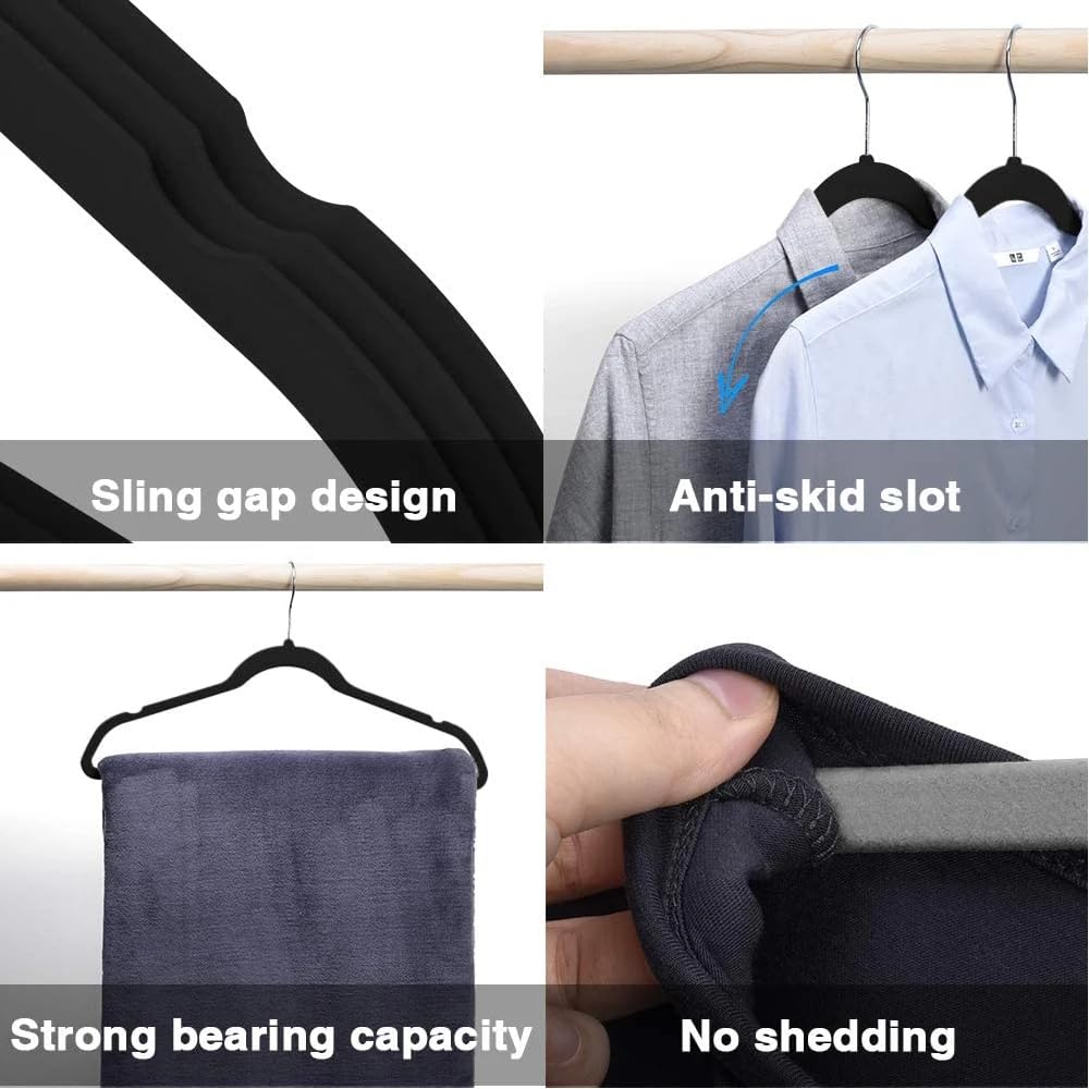 RIVARRO - RIVARRO - Ganchos para Ropa de Terciopelo, 50 Unidades, Caja, Color Negro, Perchas de Ropa, Calidad Premium Gancho 360 Grados Ganchos