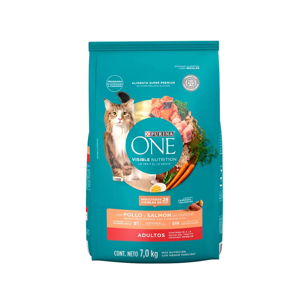 Purina Alimento para Gato Adulto One Visible Nutrition 7 Kg Sabor Pollo Y Salmon Alimento Super Premium