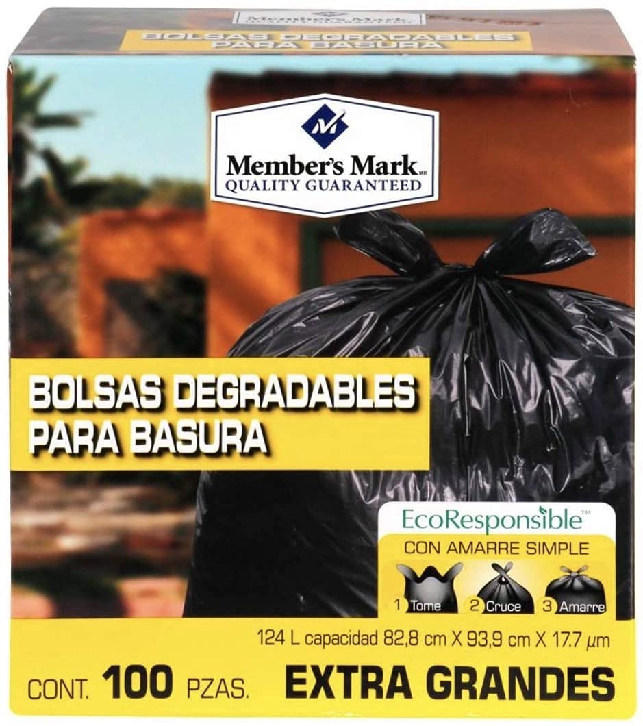 Member´s Mark - BOLSAS PARA BASURA DEGRADABLES EXTRA GRANDES MEMBERS MARK CAJA CON 100 PIEZAS LIMPIEZA DESECHABLES RESIDUOS CASA, OFICINA O NEGOCIO