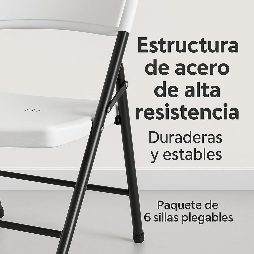 RIVARRO | Sillas Plegables de Plástico Reforzado en Paquete de 6, Ligeras, Resistentes y Apilables, Ideales para Comedor, Jardín, Escuela, Oficina, Eventos Sociales y Reuniones Familiares