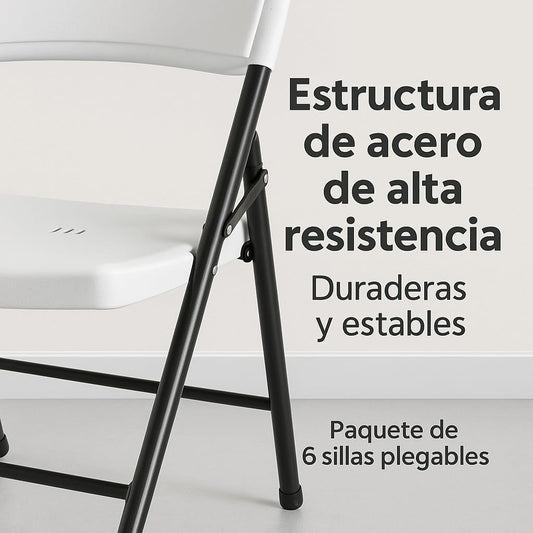 RIVARRO | Sillas Plegables de Plástico Reforzado en Paquete de 6, Ligeras, Resistentes y Apilables, Ideales para Comedor, Jardín, Escuela, Oficina, Eventos Sociales y Reuniones Familiares