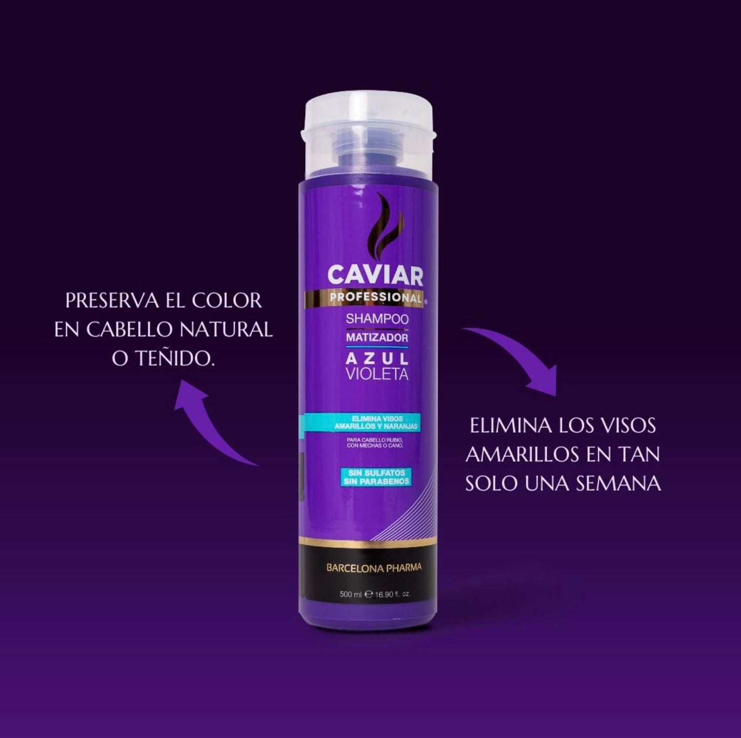 Caviar Professional, Shampoo sin sulfatos y parabenos, Duo shampoo matizador, Reparación total con extracto de caviar negro, Ecológico y Cruelty free