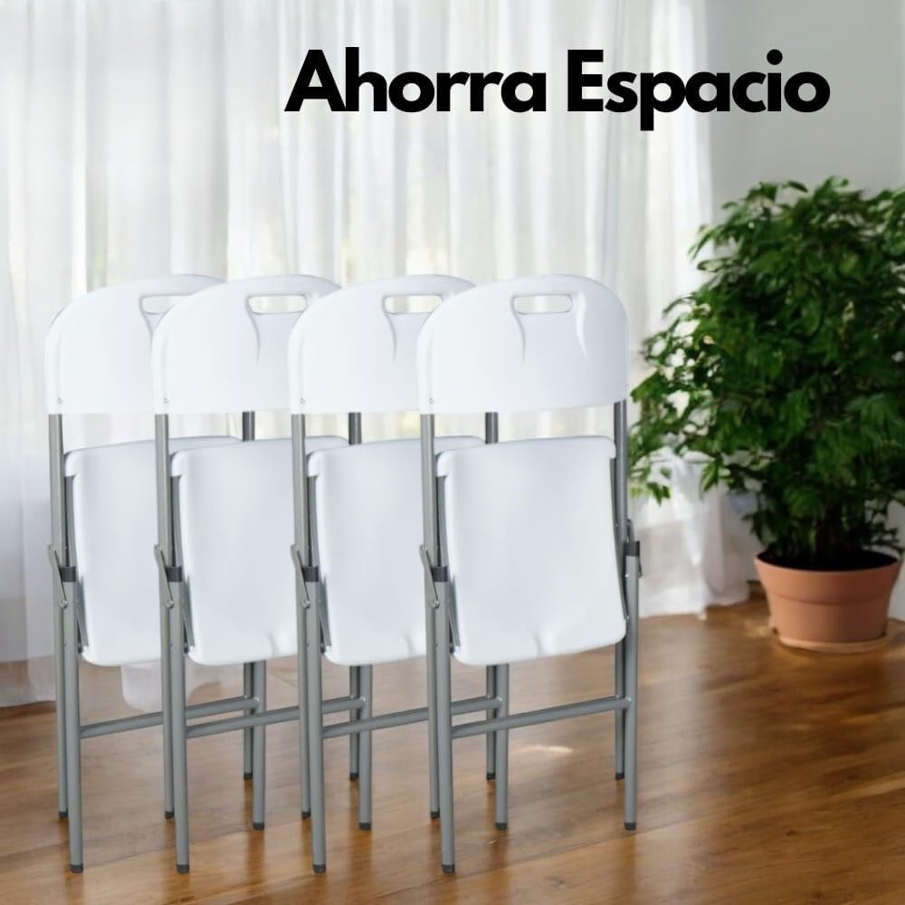 RIVARRO | Pack de 4 Sillas Plegables de Plastico Reforzadas, con Asiento y Respaldo Ergonico de 57cm X 83cm, Asientos para Interior y Exterior, Plegables y Apilables