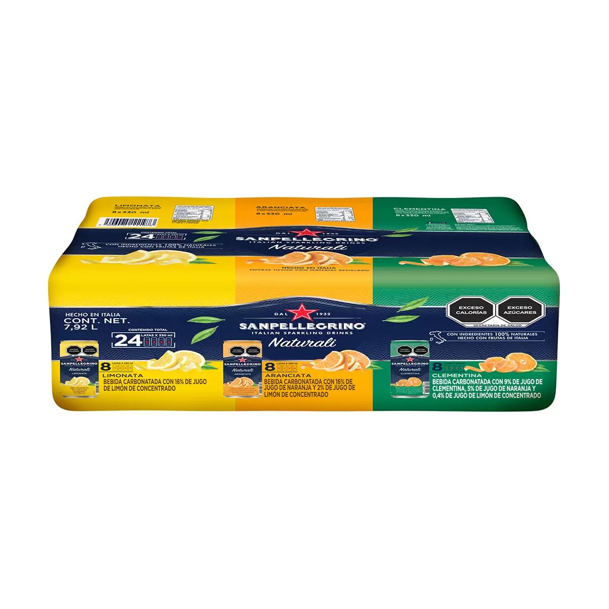 San Pellegrino Mix Pack Aranciata, Limonata y Pompelmo, Sabor Varios, 330 ml, 24 Piezas